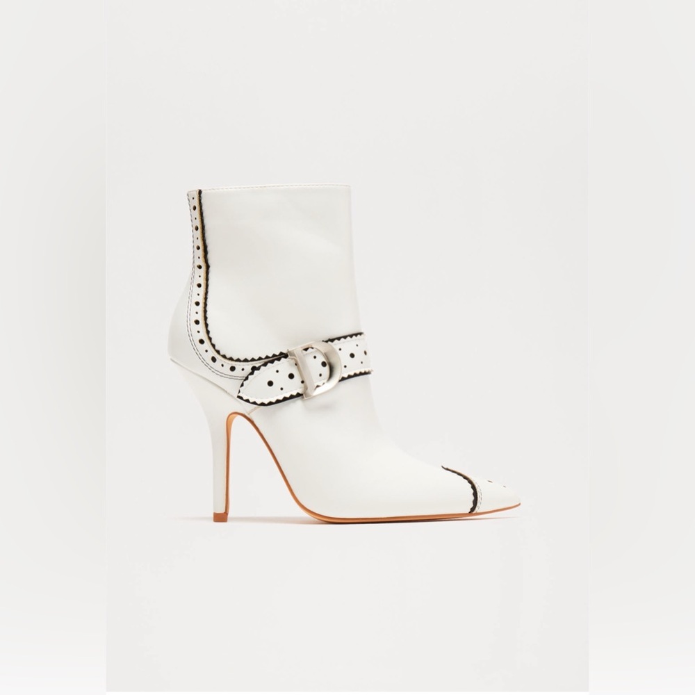 Elegant White Stiletto Ankle Boots with Buckle